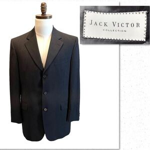 Jack Victor Suit Blazer Jacket Black Pinstripe 40R Wool Super 110 Workwear